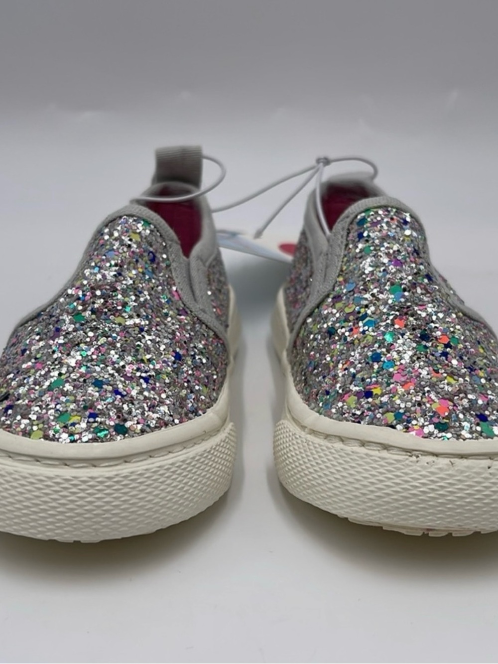 Cat & Jack Girls Silver Multi-Glitter Slip-On Sneakers